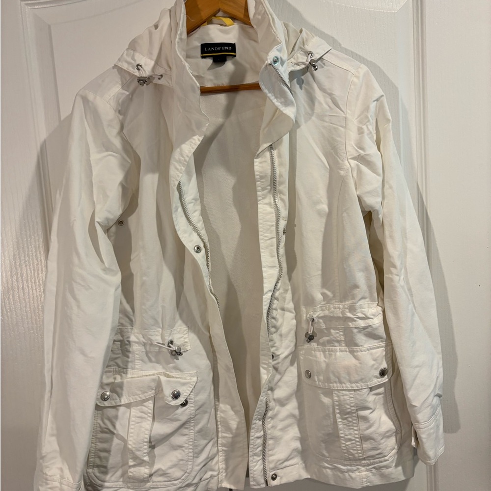 Womens Lands' End White Utility Jacket with Relaxed Fit